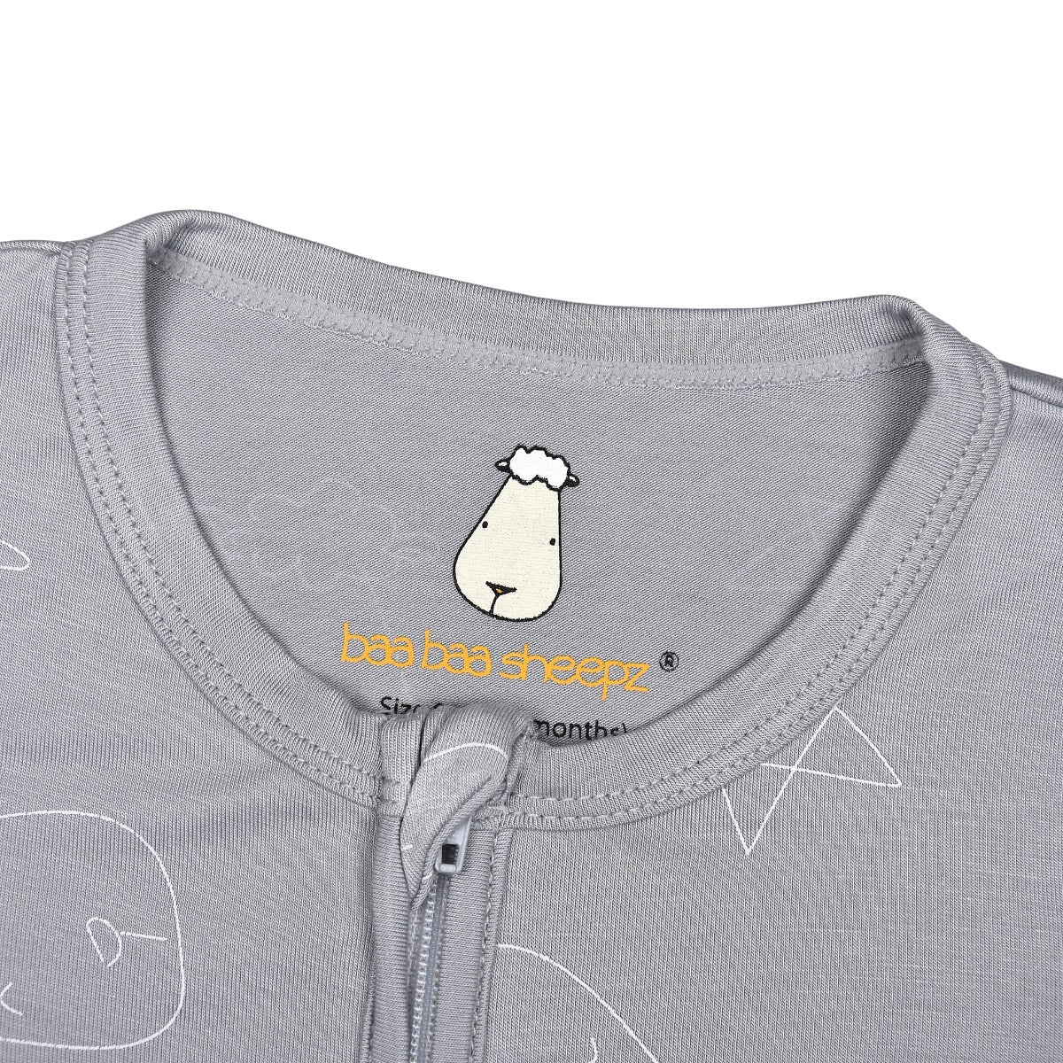 Baa Baa Sheepz Baby Zip Romper - Cute Big Star and Head Grey