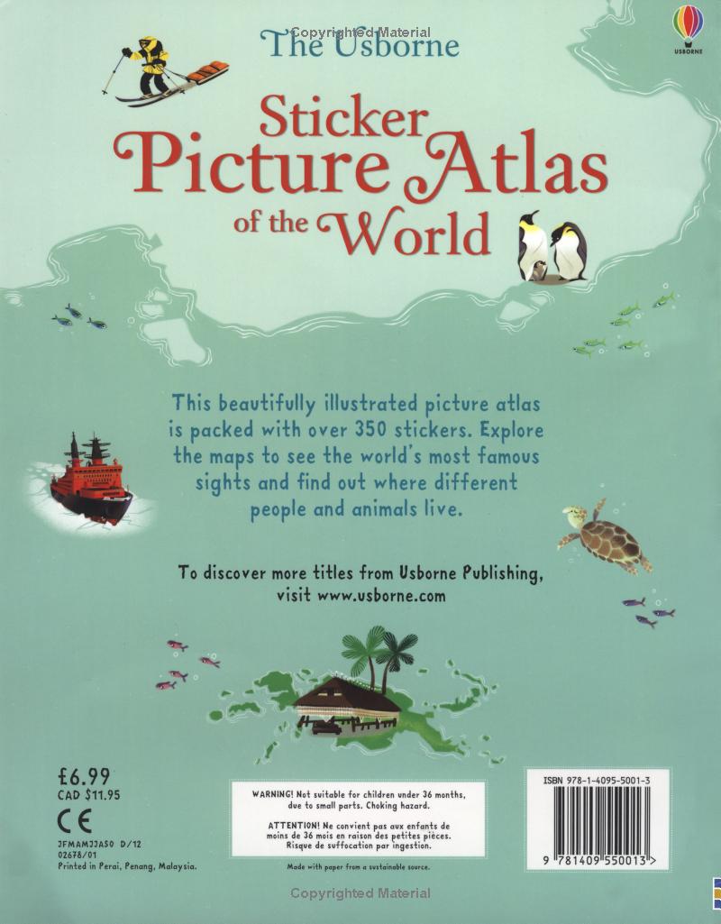 Usborne Sticker Picture Atlas of the World Sticker Book