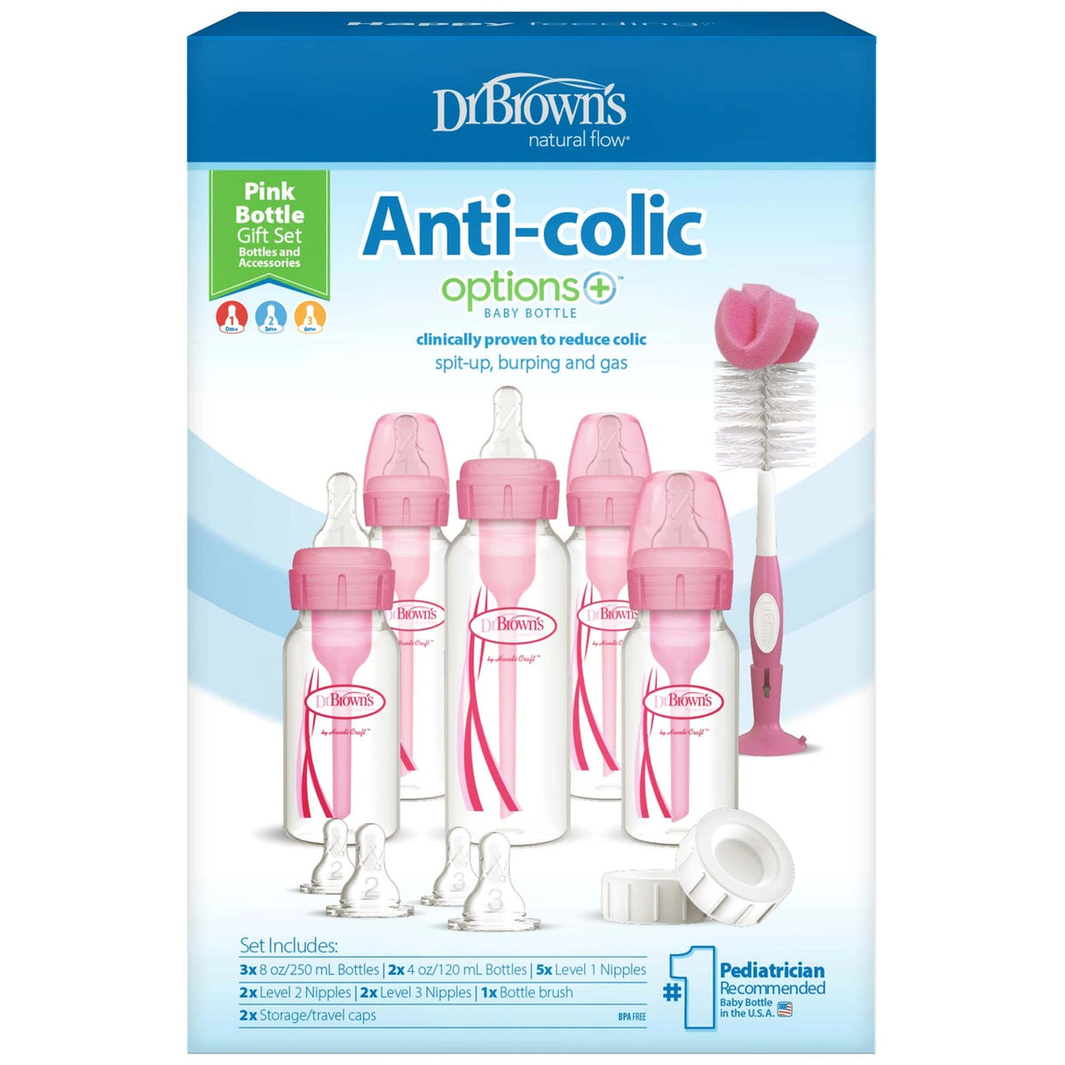Dr. Brown's Options+ Narrow-Neck PP Bottle Gift Set (Pink/Blue)