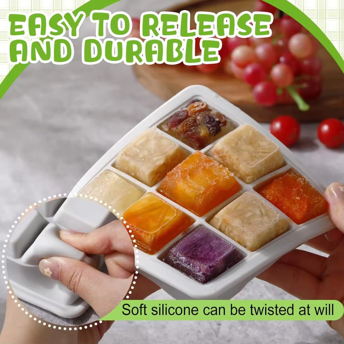 Biomom Pop N Go Silicone Food Portion Freezer Tray with Lid, 9 x 32ml (5 Colors)