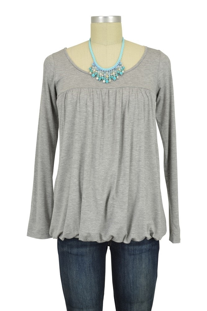MEV Britney Bubble Long Sleeve Top - Heather Grey (2 Sizes)