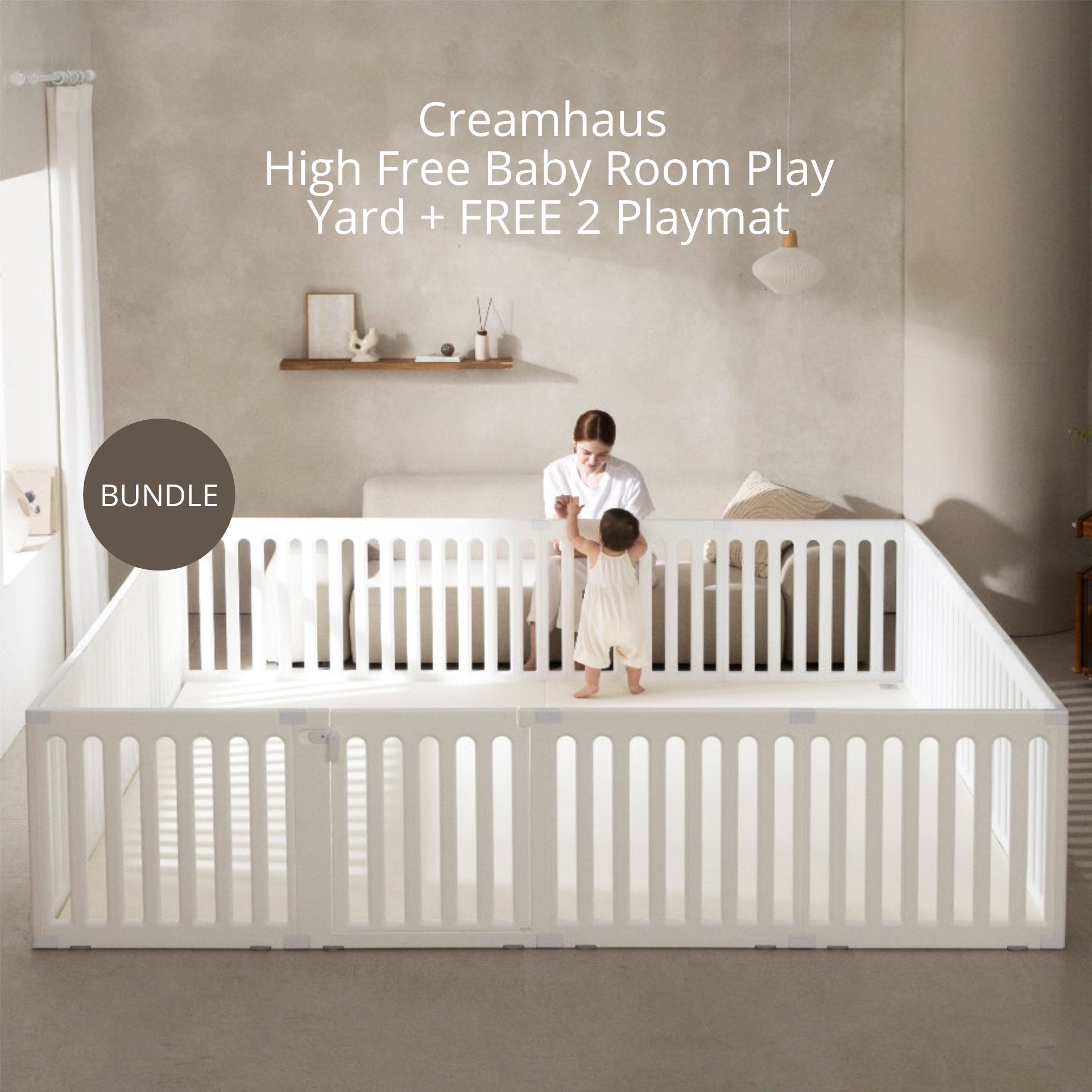 Creamhaus High Free Baby Room Play Yard Set with FREE 2 Playmat (3 Colors) | 210 x 140cm