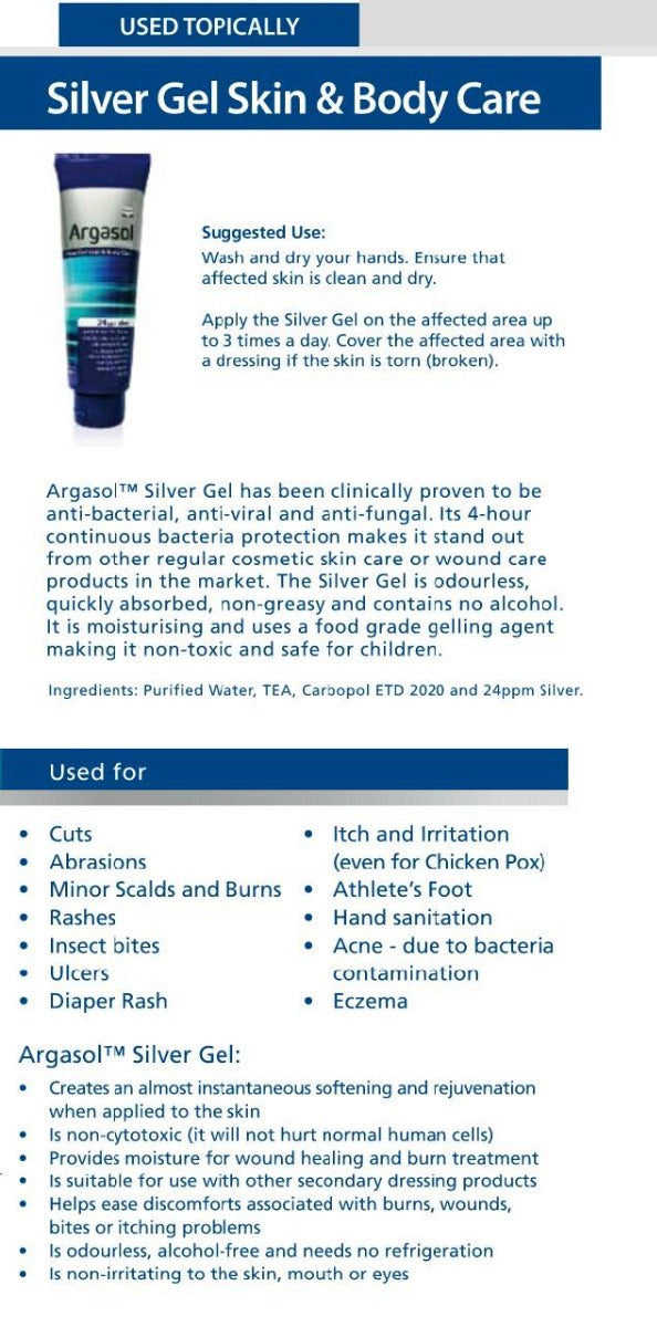 Argasol 24ppm Silver Gel Skin & Body Care, 118ml (Exp 05/28)