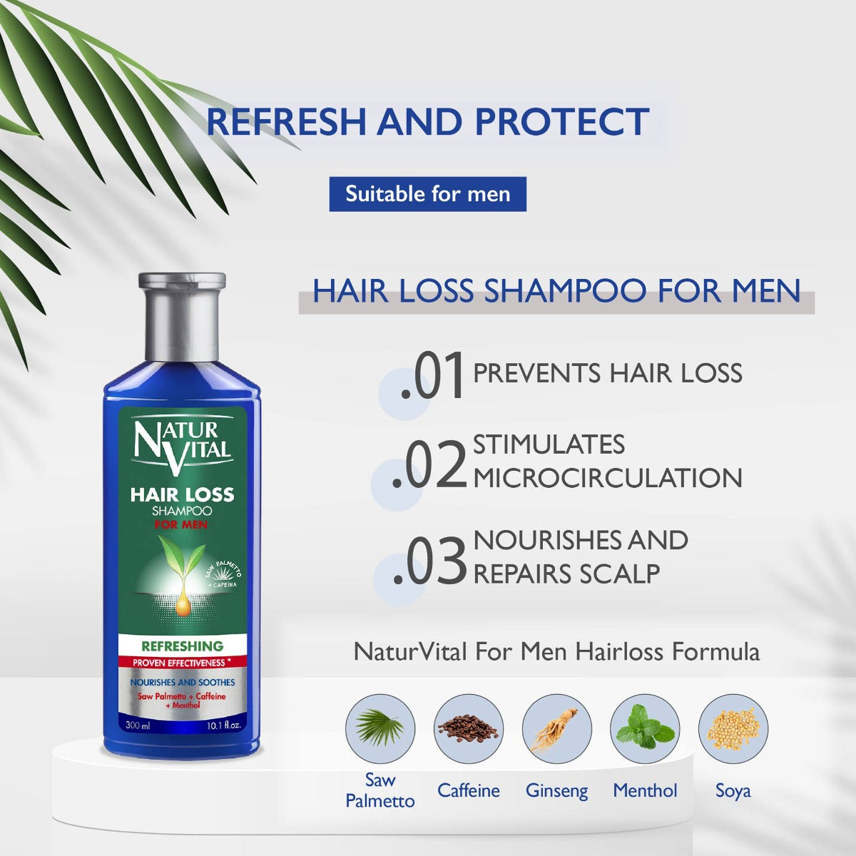NaturVital Refreshing Hair Loss Shampoo for Men, 300ml (Exp 02/29)