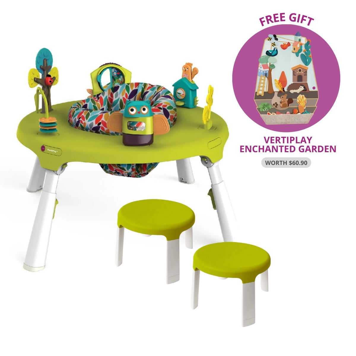 Oribel PortaPlay Activity Center, Forest Friends (2 Types) | Free Gift: Vertiplay Enchanted Garden (Worth $60.90)