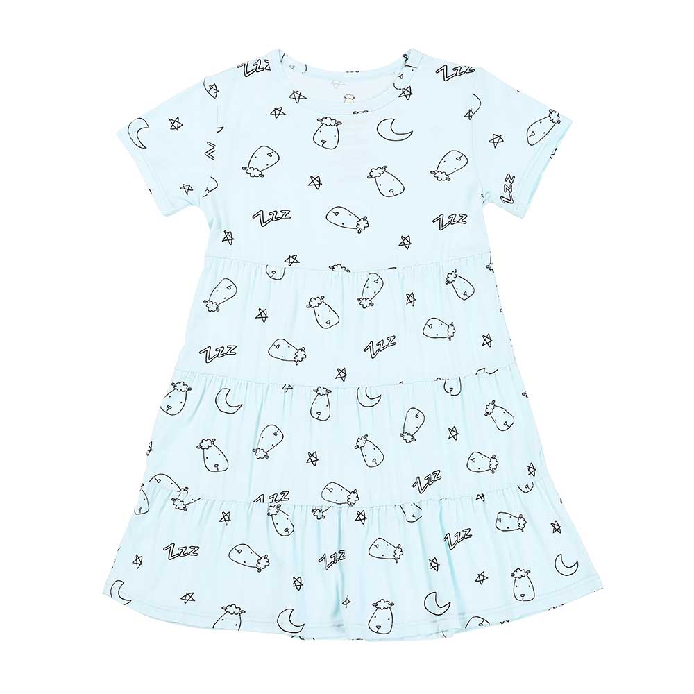 Baa Baa Sheepz Short Sleeve Tiered Dress - Sweet Dreams Baa Baa Blue