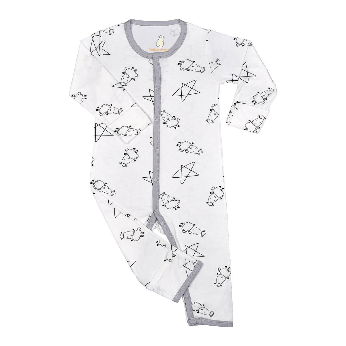 Baa Baa Sheepz Baby Middle Snap Romper - Cute Big Star and Sheepz White