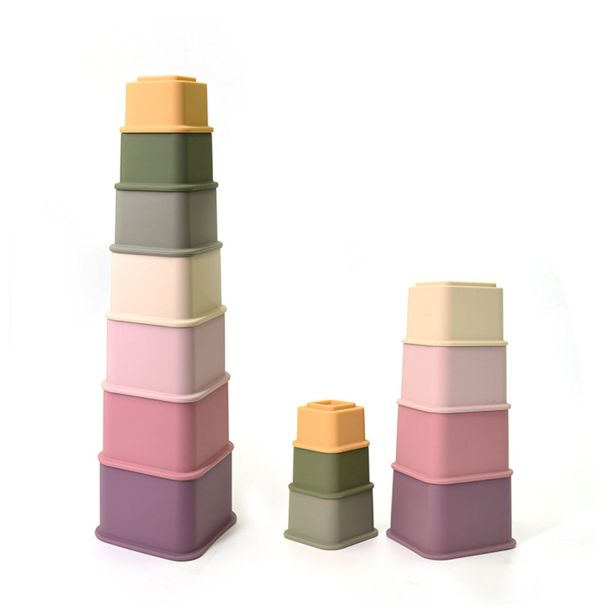 Biomom Silicone Square Cup Stacking Toy, 7pcs - Multi-Coloured
