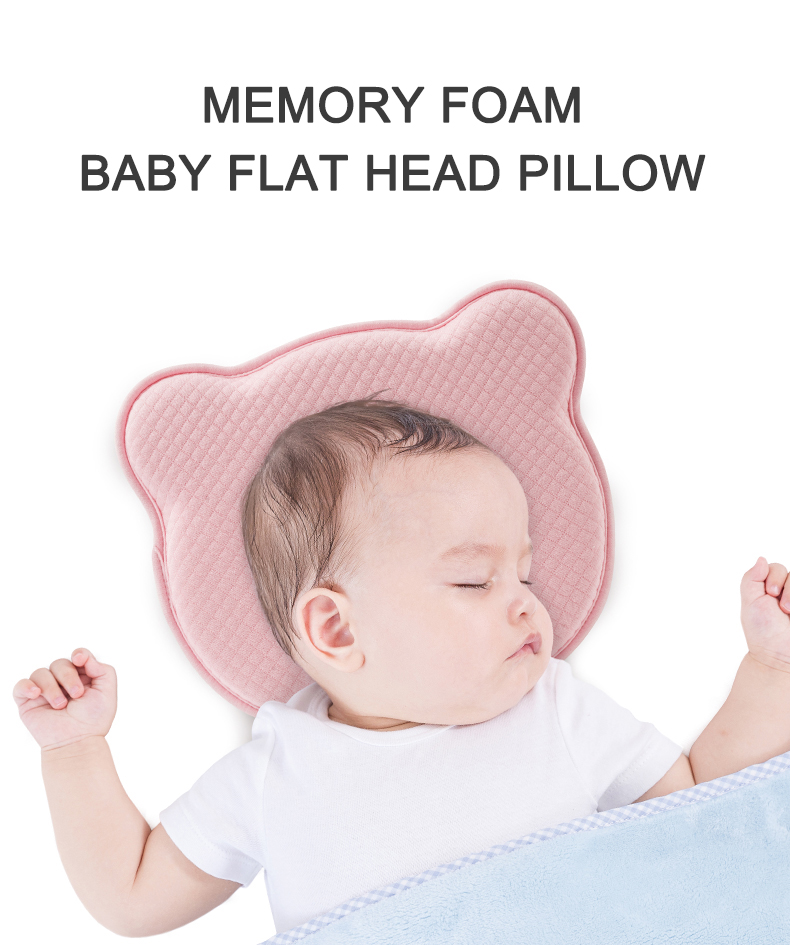MPJ Bear Memory Foam Baby Flat Head Pillow w/ Removable Cover (3 Colours)