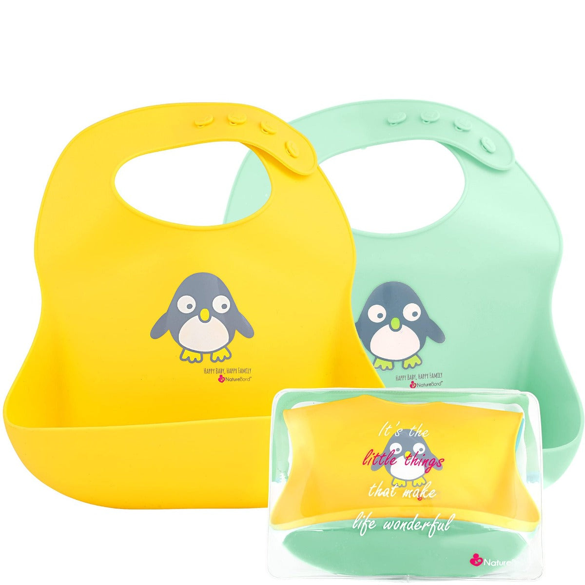 NatureBond Waterproof Silicone Baby Bib, 2pk (2 Colours)