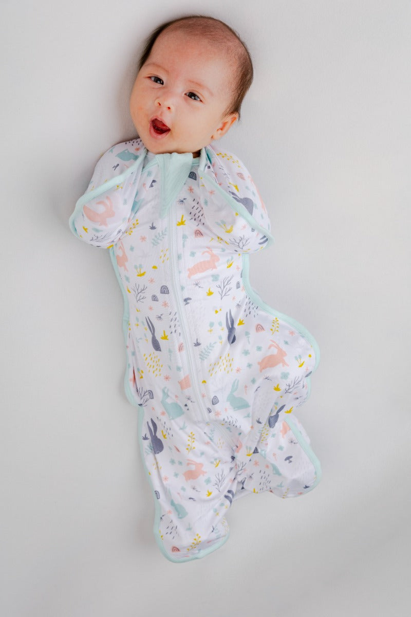 A, Apple Pie Bamboo Swaddle Wearable Blanket - Meadow Bunnies (3 Sizes)