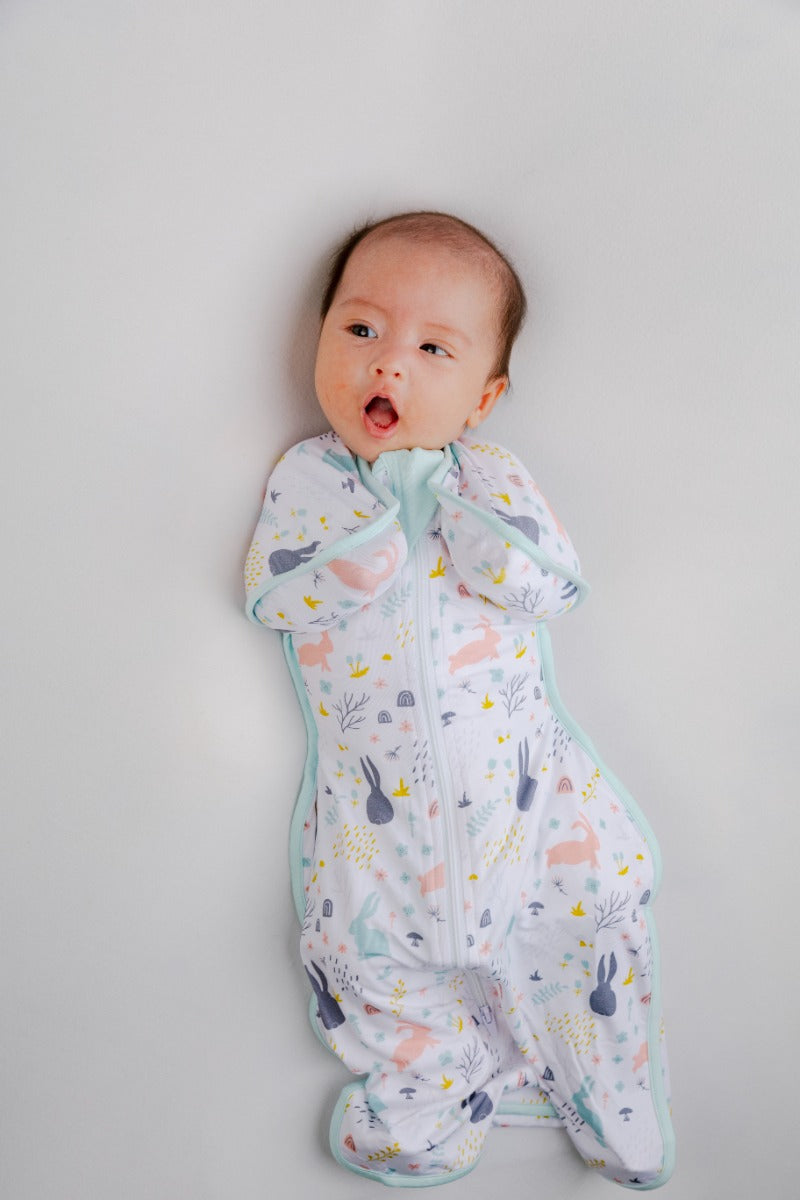 A, Apple Pie Bamboo Swaddle Wearable Blanket - Meadow Bunnies (3 Sizes)
