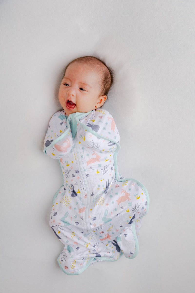 A, Apple Pie Bamboo Swaddle Wearable Blanket - Meadow Bunnies (3 Sizes)
