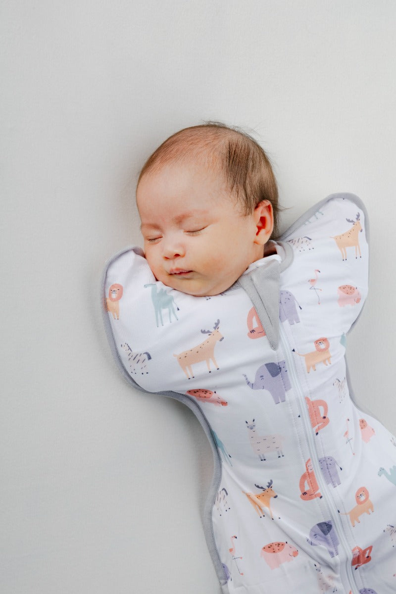 A, Apple Pie Bamboo Swaddle Wearable Blanket - Safari Slumber (3 Sizes)