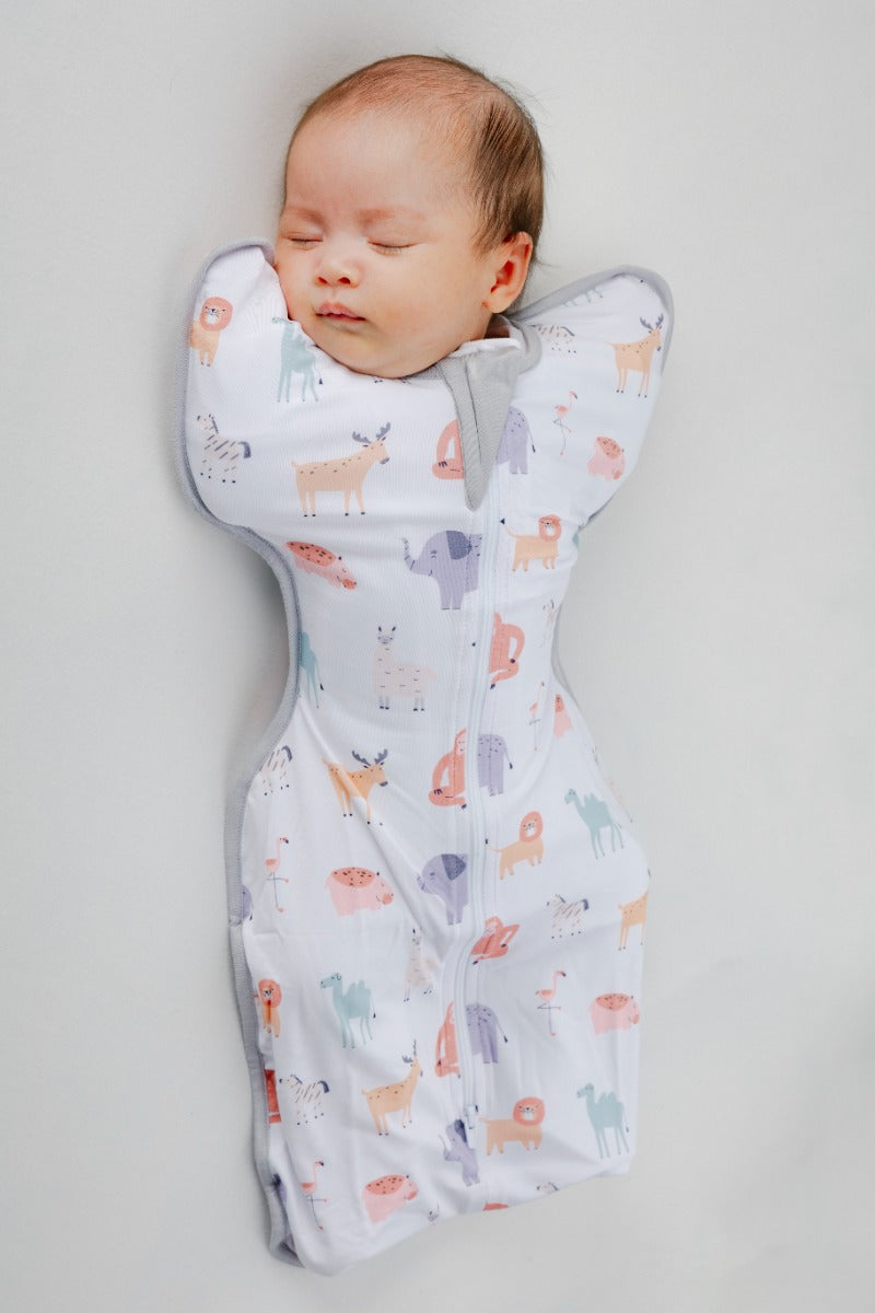 A, Apple Pie Bamboo Swaddle Wearable Blanket - Safari Slumber (3 Sizes)