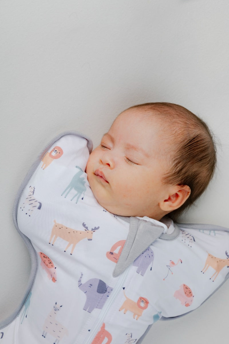 A, Apple Pie Bamboo Swaddle Wearable Blanket - Safari Slumber (3 Sizes)