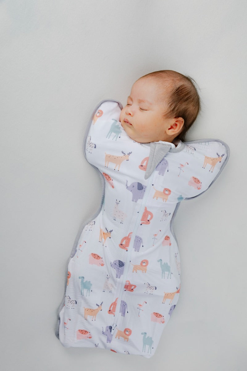 A, Apple Pie Bamboo Swaddle Wearable Blanket - Safari Slumber (3 Sizes)