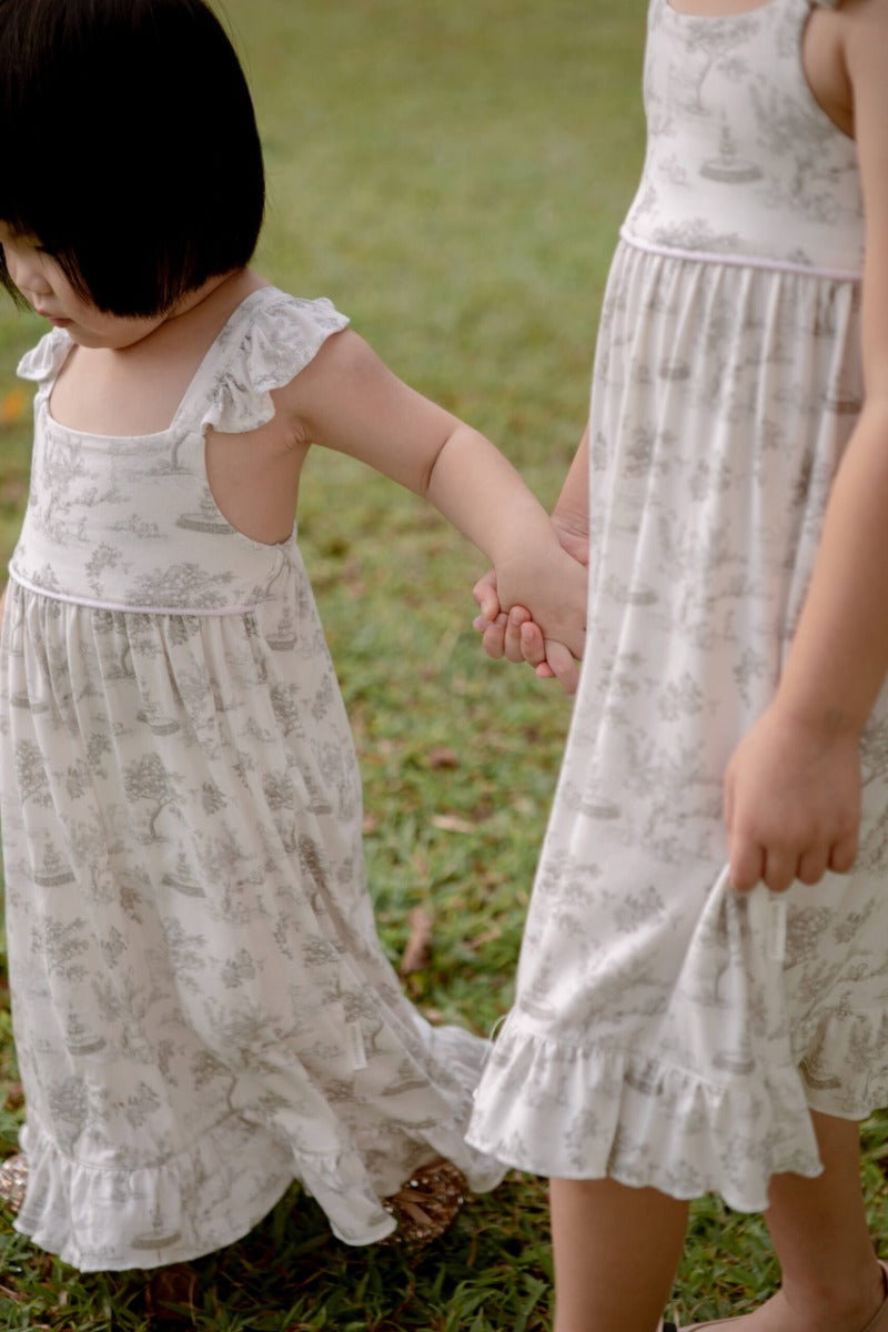 House of Holly Ruffle Dress - Garden Toile, 2-3Y - Silver - Pupsik Singapore