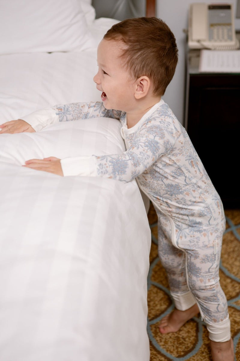 House of Holly Zip Sleepsuit - Fruit Toile Blue (3 Sizes)