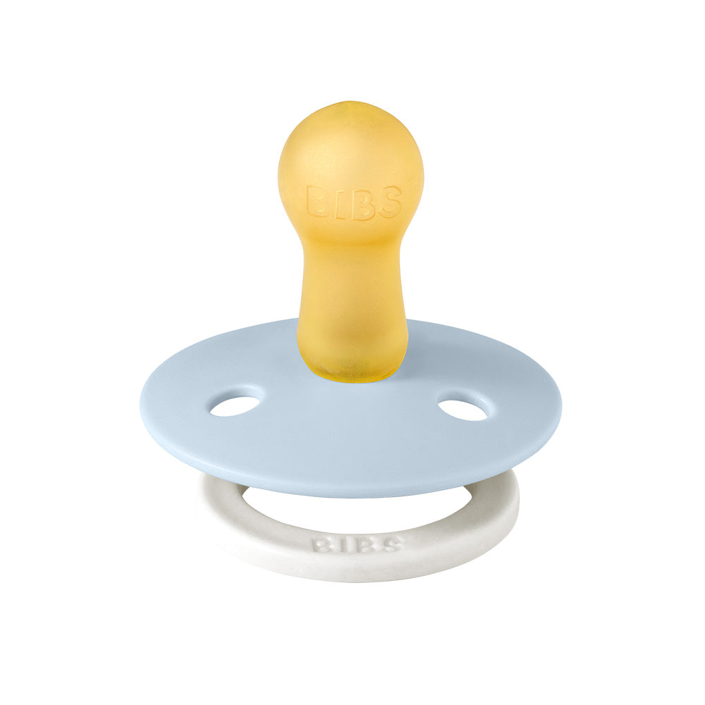 Bibs Glow in The Dark Round Pacifier (2pk) - Iron/Baby Blue (2 Sizes) - Made in Denmark/EU