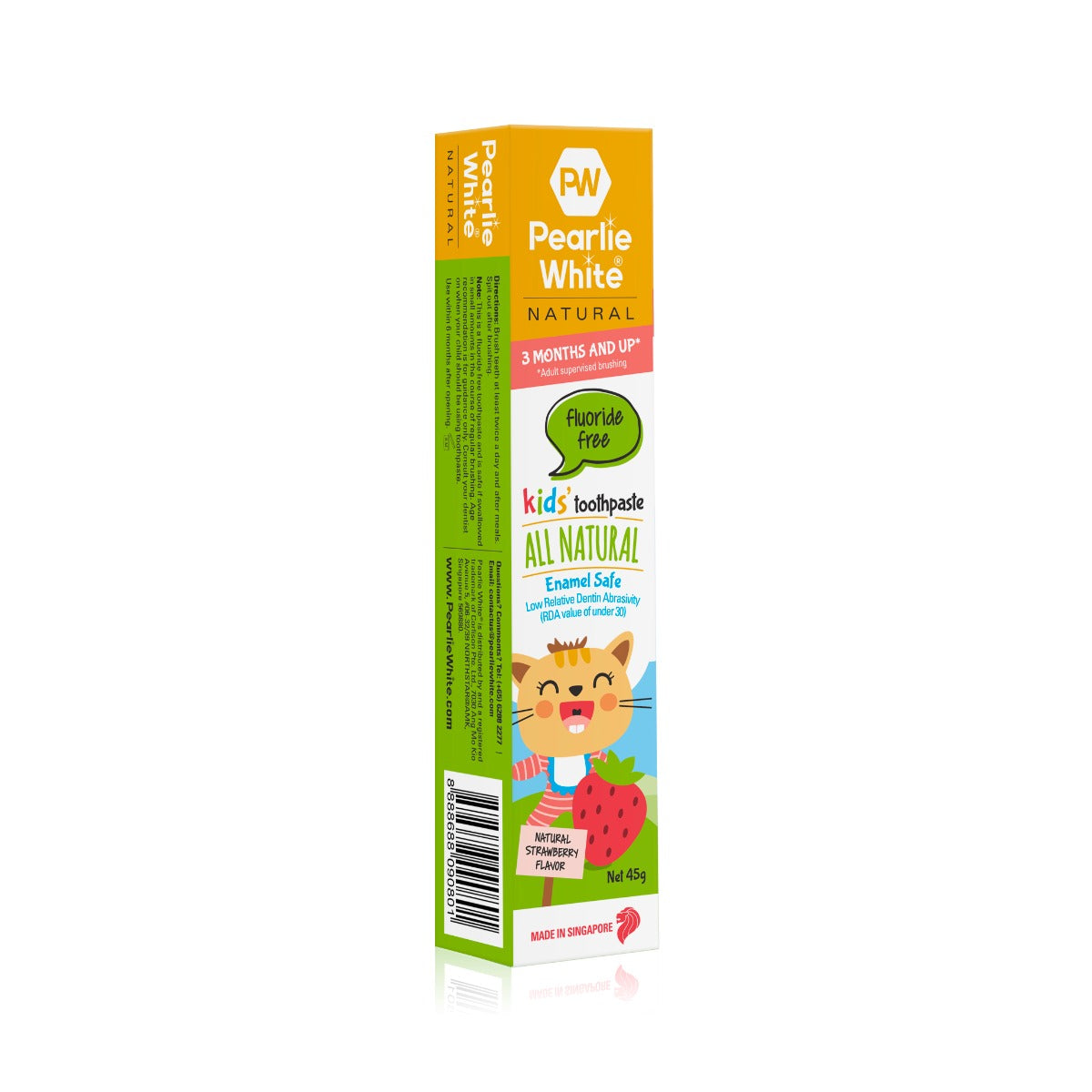 [3 Pack] Pearlie White All Natural Enamel Safe Flouride-Free Kids’ Toothpaste (Strawberry), 45g (Exp 03/28)