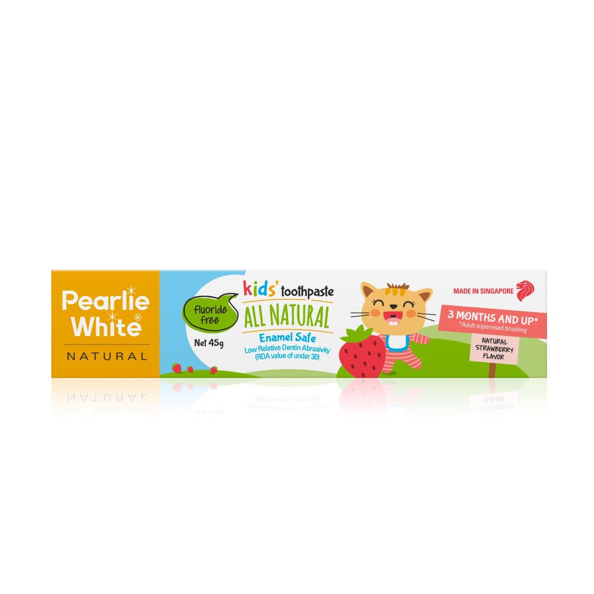 [3 Pack] Pearlie White All Natural Enamel Safe Flouride-Free Kids’ Toothpaste (Strawberry), 45g (Exp 03/28)