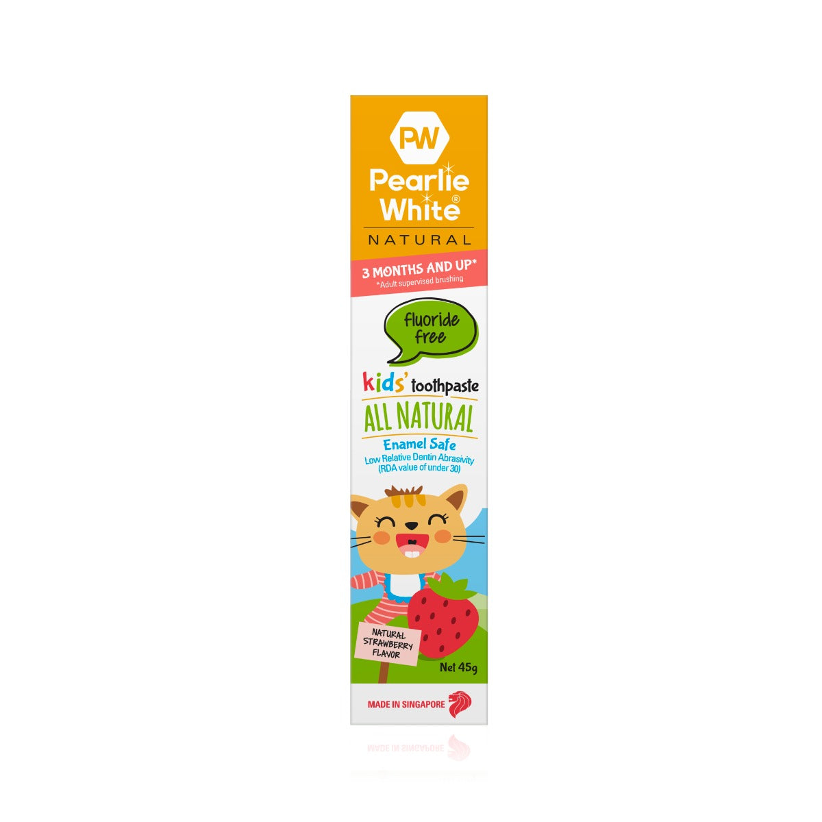 [3 Pack] Pearlie White All Natural Enamel Safe Flouride-Free Kids’ Toothpaste (Strawberry), 45g (Exp 03/28)