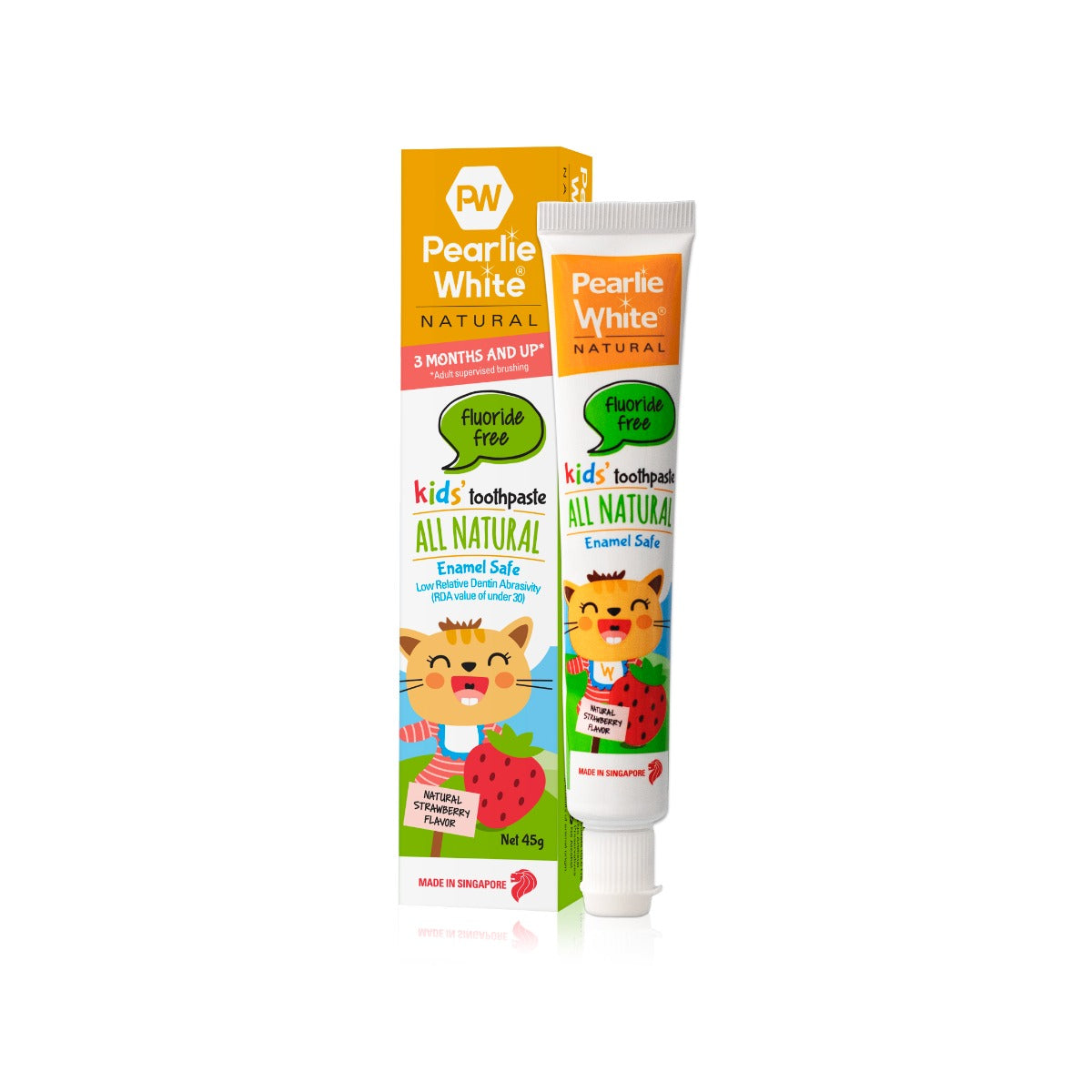 [3 Pack] Pearlie White All Natural Enamel Safe Flouride-Free Kids’ Toothpaste (Strawberry), 45g (Exp 03/28)