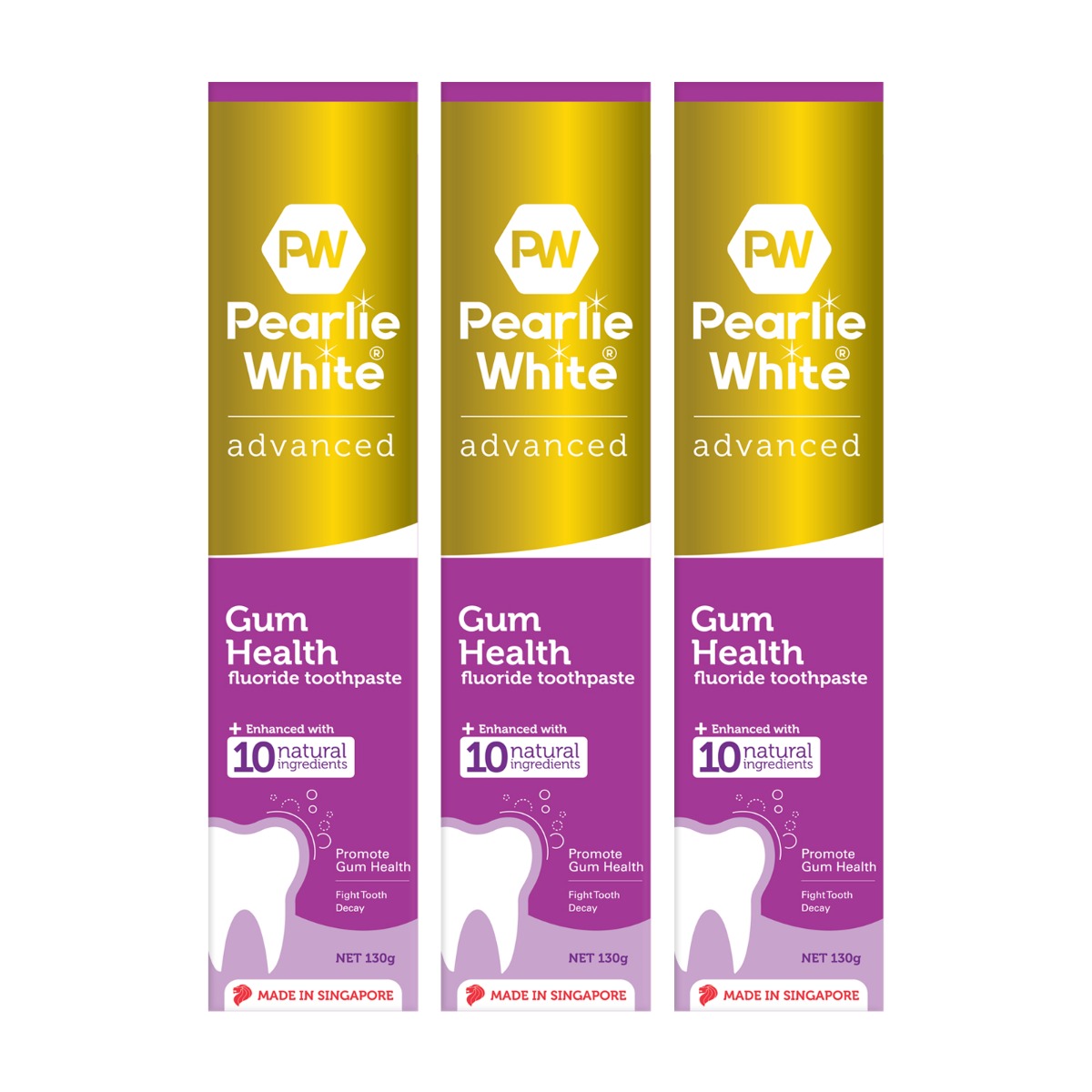 [3 Pack] Pearlie White Advanced Gum Health Enhanced Fluoride Toothpaste, 130gm (exp 07/27)