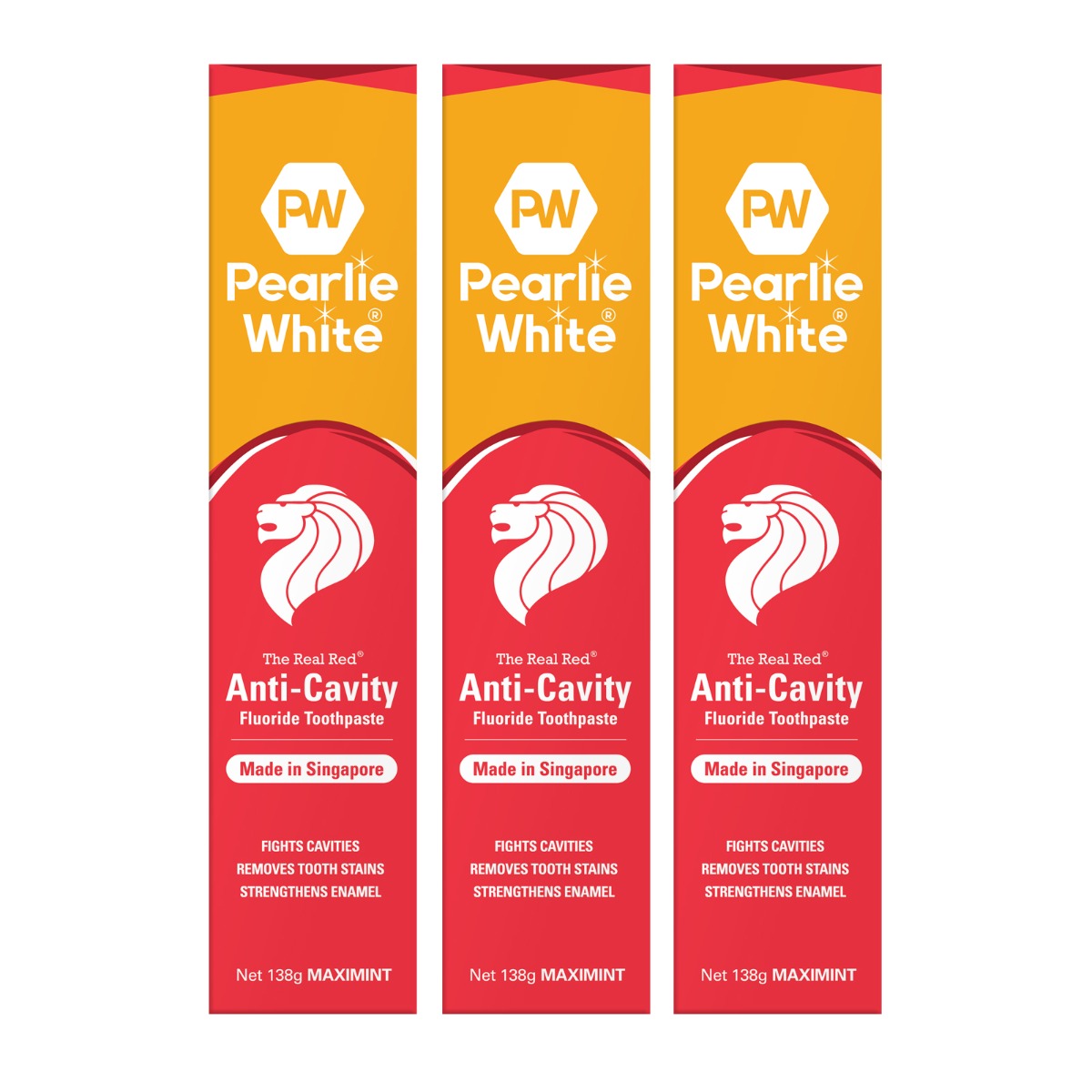 [3 Pack] Pearlie White The Real Red Anti-Cavity Fluoride Toothpaste, 138gm - Exp 11/27