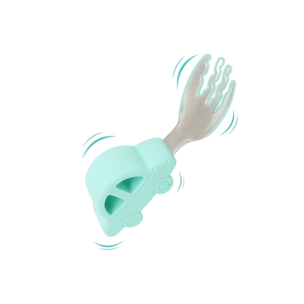 Biomom Silicone Grip Stainless Steel Fork - Mint Car