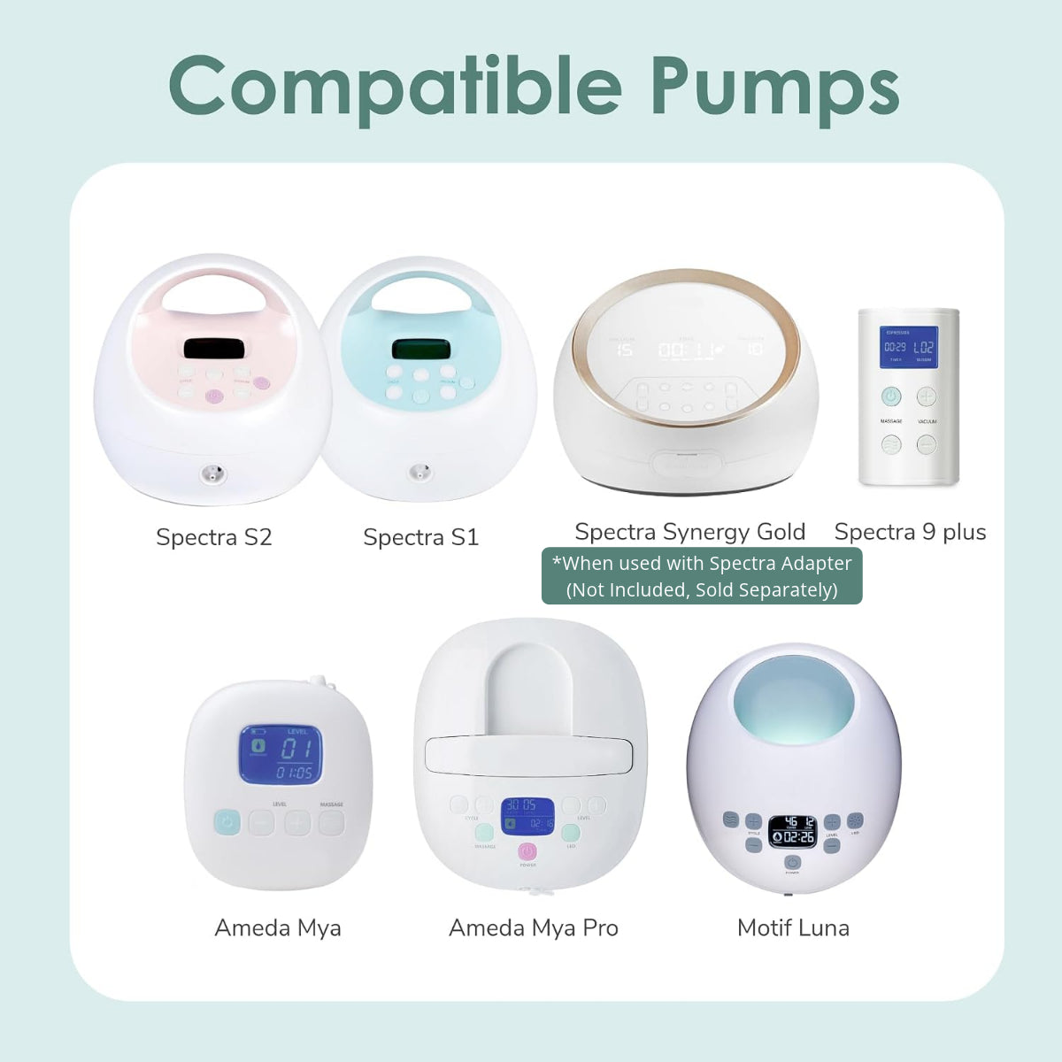 Maymom Pump Parts Set for Spectra with Base Connector, 5-in-1 & 7-in-1 Set (3 Types) | Flange Not Included