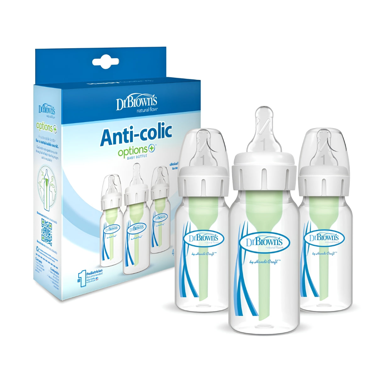 Dr. Brown's Options+ Narrow-Neck PP Baby Bottles, 4oz/120ml (4 Types) | 2/3pk - Various Designs
