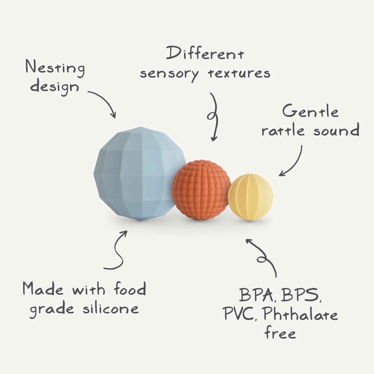 Mushie Nesting Spheres Sensory Toy, Set of 3 (2 Colors) - Pupsik Singapore