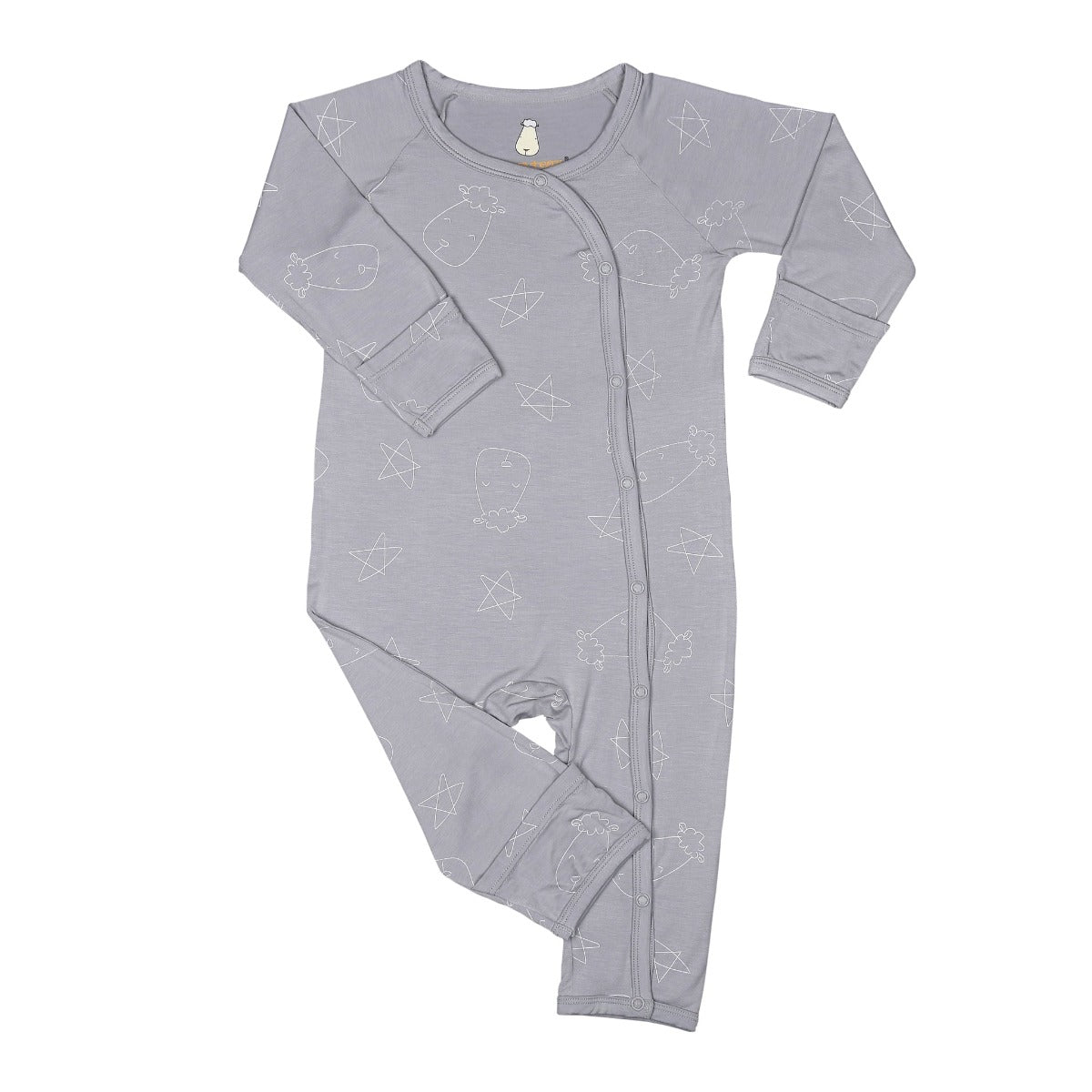 Baa Baa Sheepz Baby Side Snap Romper - Cute Big Star & Head Grey (4 Sizes)