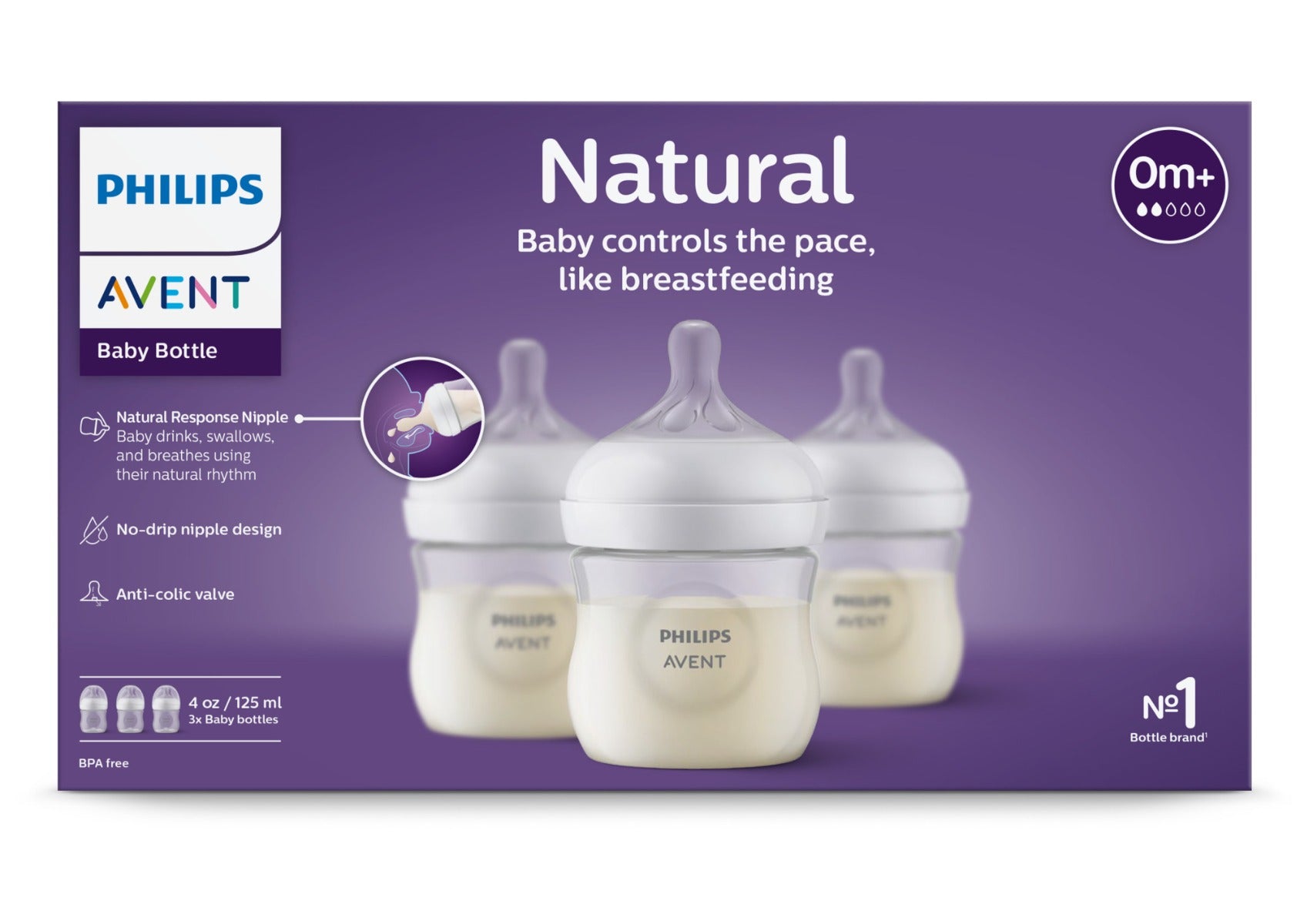 Philips Avent Natural Response 125ml Milk Baby Bottles (3-pack)
