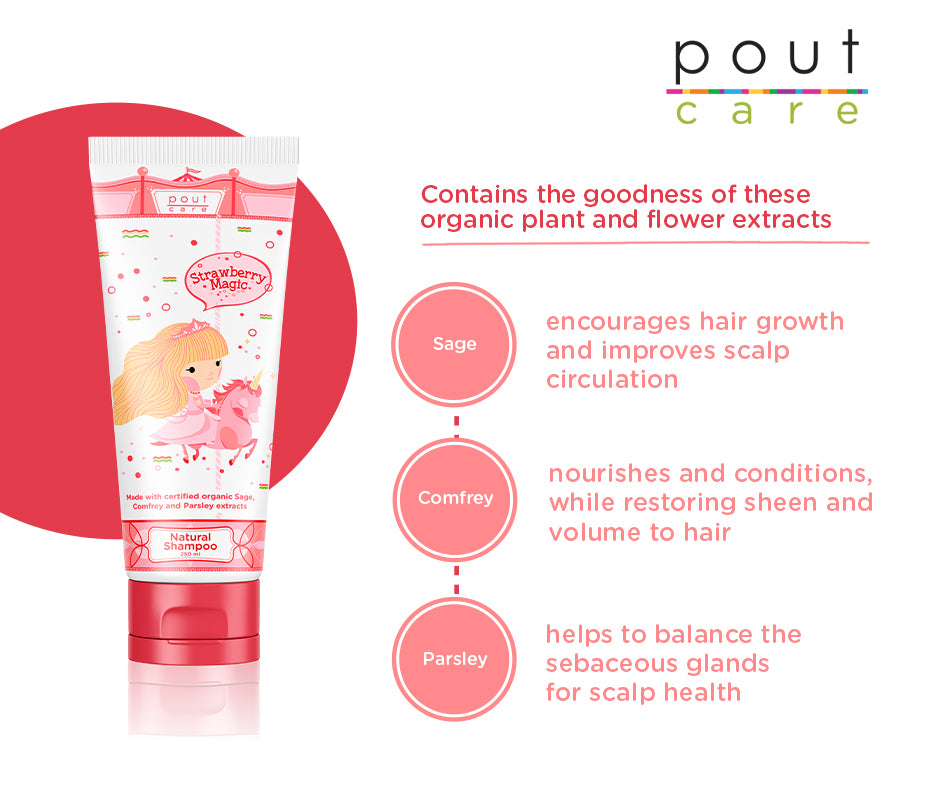pout Care Strawberry Magic Natural Shampoo, 250ml (exp 12/27)