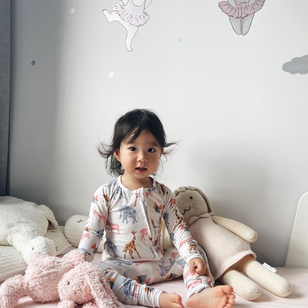 A, Apple Pie Bamboo Baby Zip Long Sleeve Romper - Safari