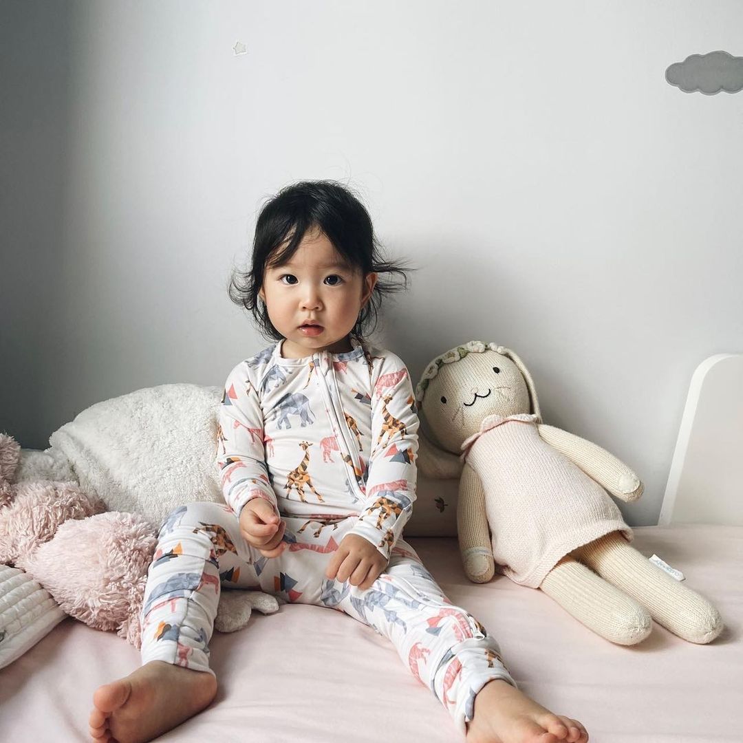 A, Apple Pie Bamboo Baby Zip Long Sleeve Romper - Safari