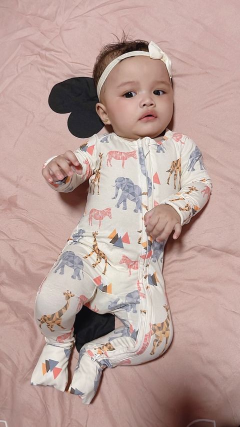 A, Apple Pie Bamboo Baby Zip Long Sleeve Romper - Safari