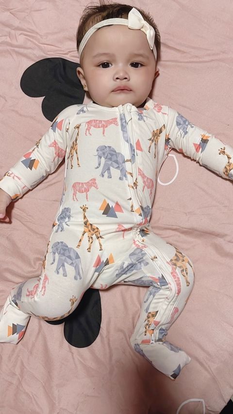A, Apple Pie Bamboo Baby Zip Long Sleeve Romper - Safari