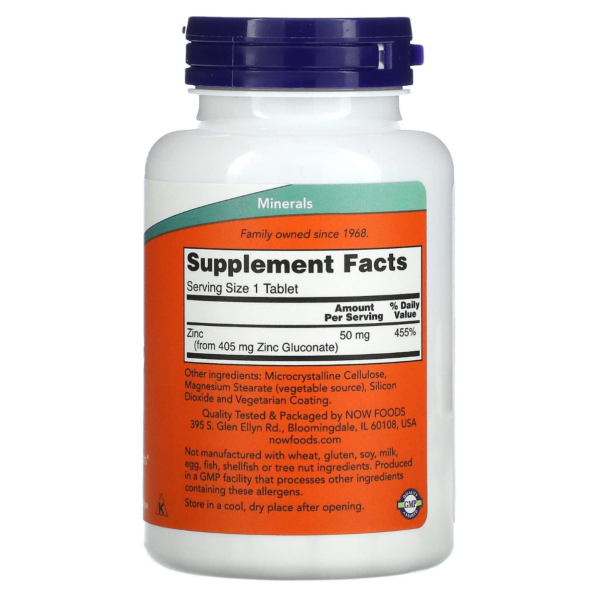 NOW Foods Zinc (Zinc Gluconate) 50mg, 250 Tabs (Exp 12/29)
