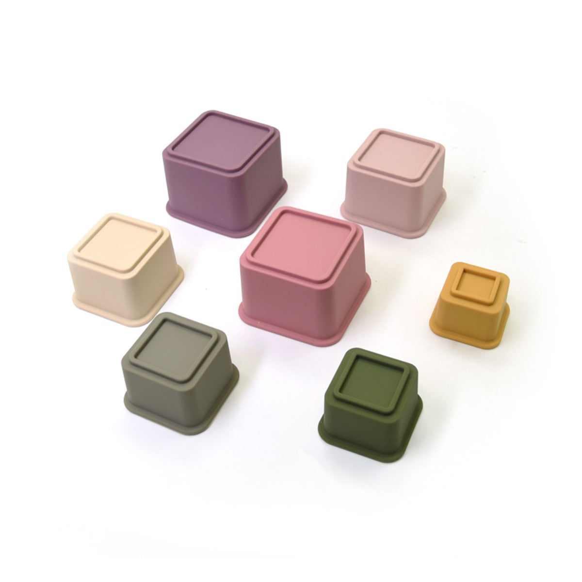Biomom Silicone Square Cup Stacking Toy, 7pcs - Multi-Coloured
