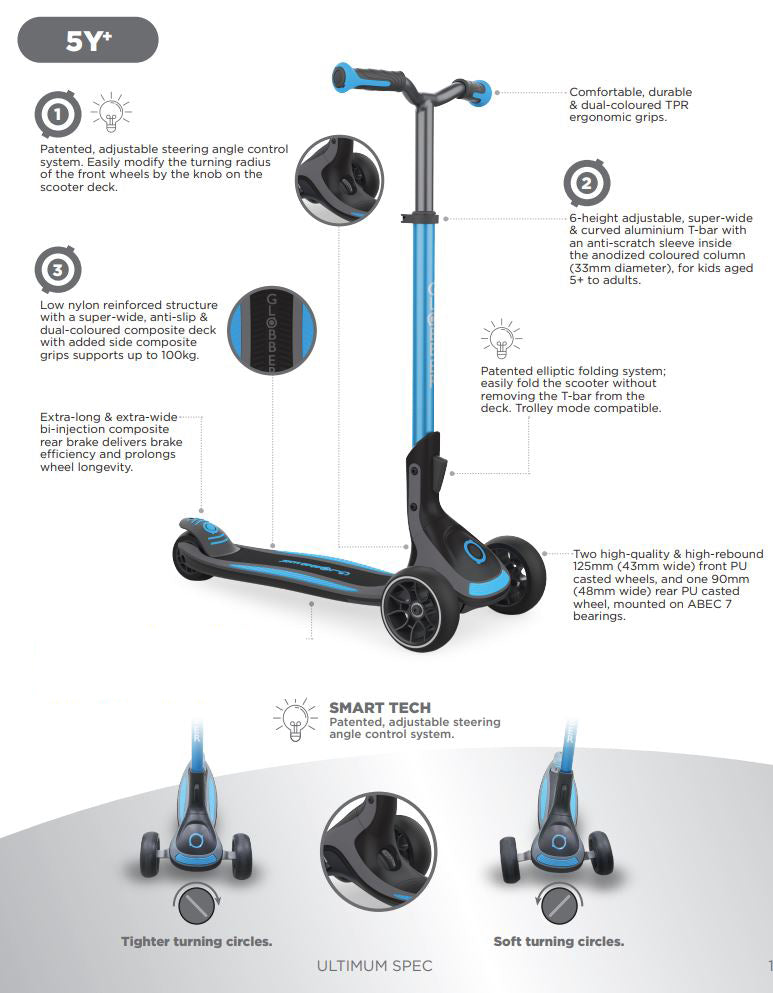 Globber Ultimum Height-Adjustable Foldable Scooter (5 Colours)