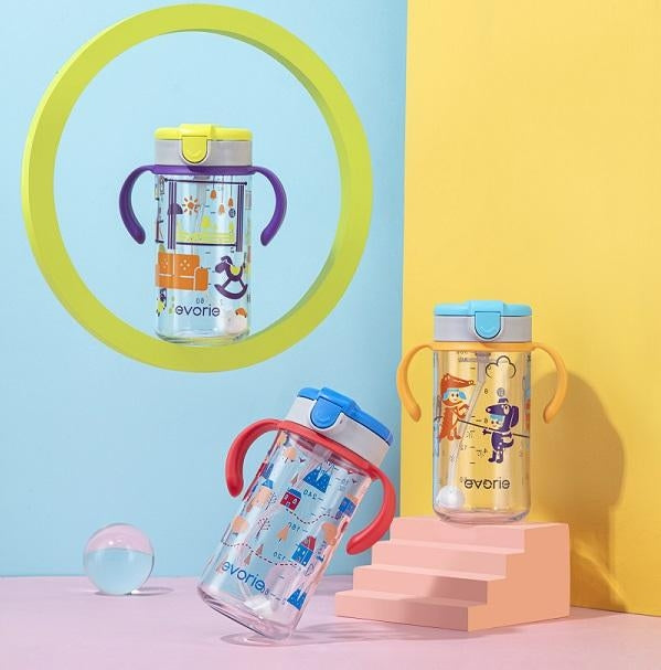 Evorie Tritan Kids Straw Water Bottle Mug, 300ml (7 Designs)