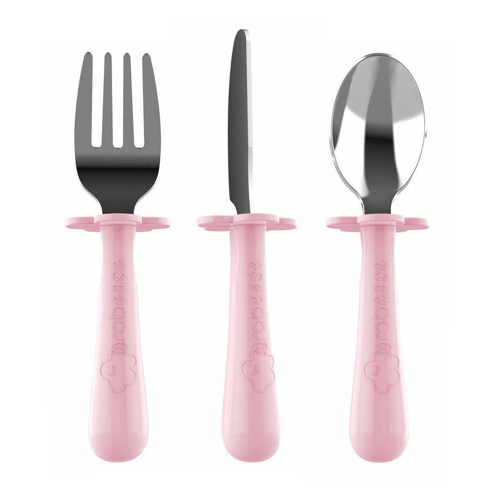 Grabease Stainless Steel Toddler Utensil Set - Fork, Knife & Spoon (3 Colors)