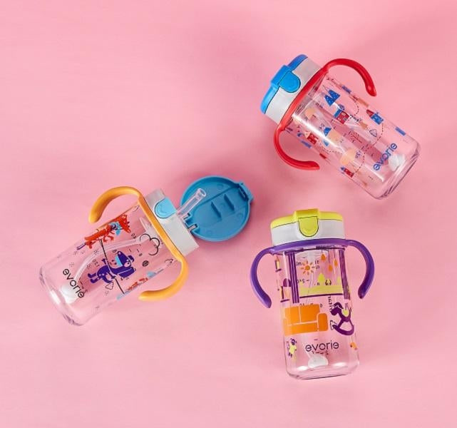 Evorie Tritan Kids Straw Water Bottle Mug, 300ml (7 Designs)