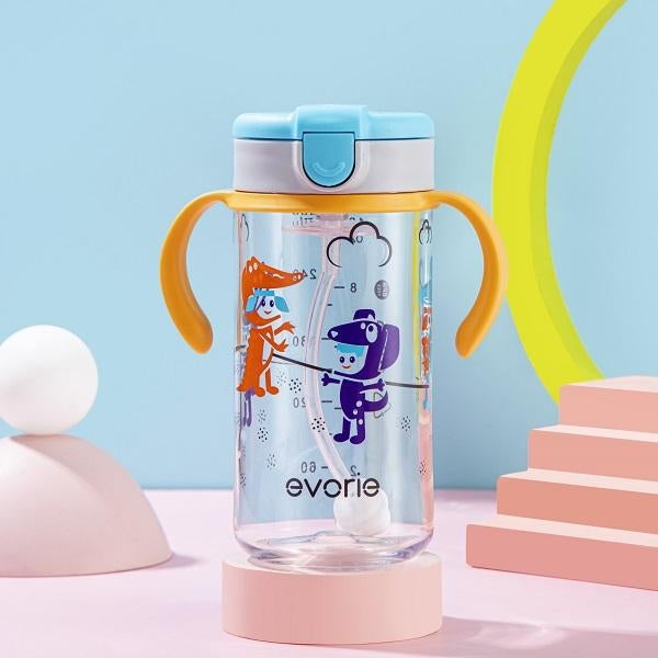 Evorie Tritan Kids Straw Water Bottle Mug, 300ml (7 Designs) - Pupsik Singapore
