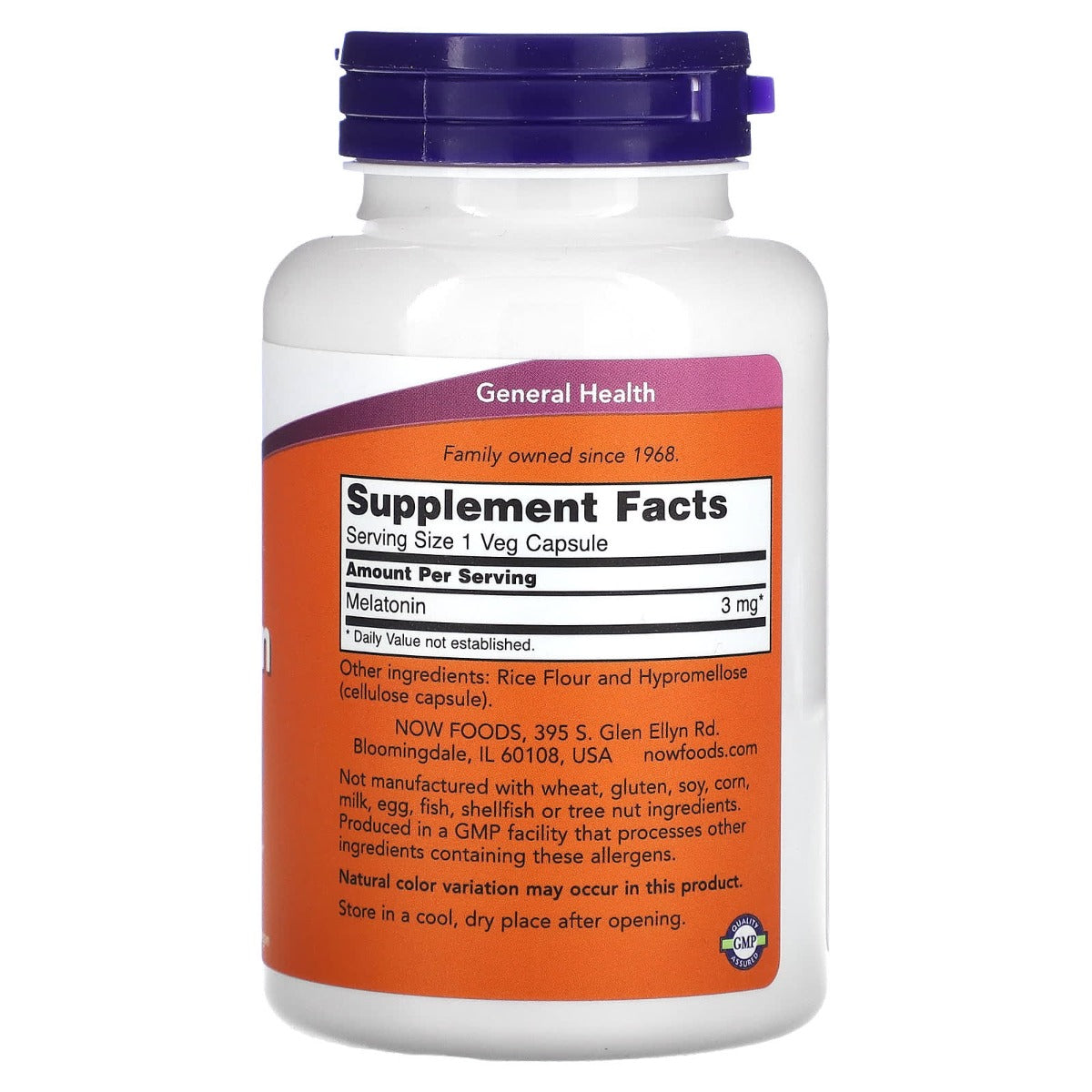 NOW Foods Melatonin 3mg, 180 Veg Capsules (Exp 09/28)
