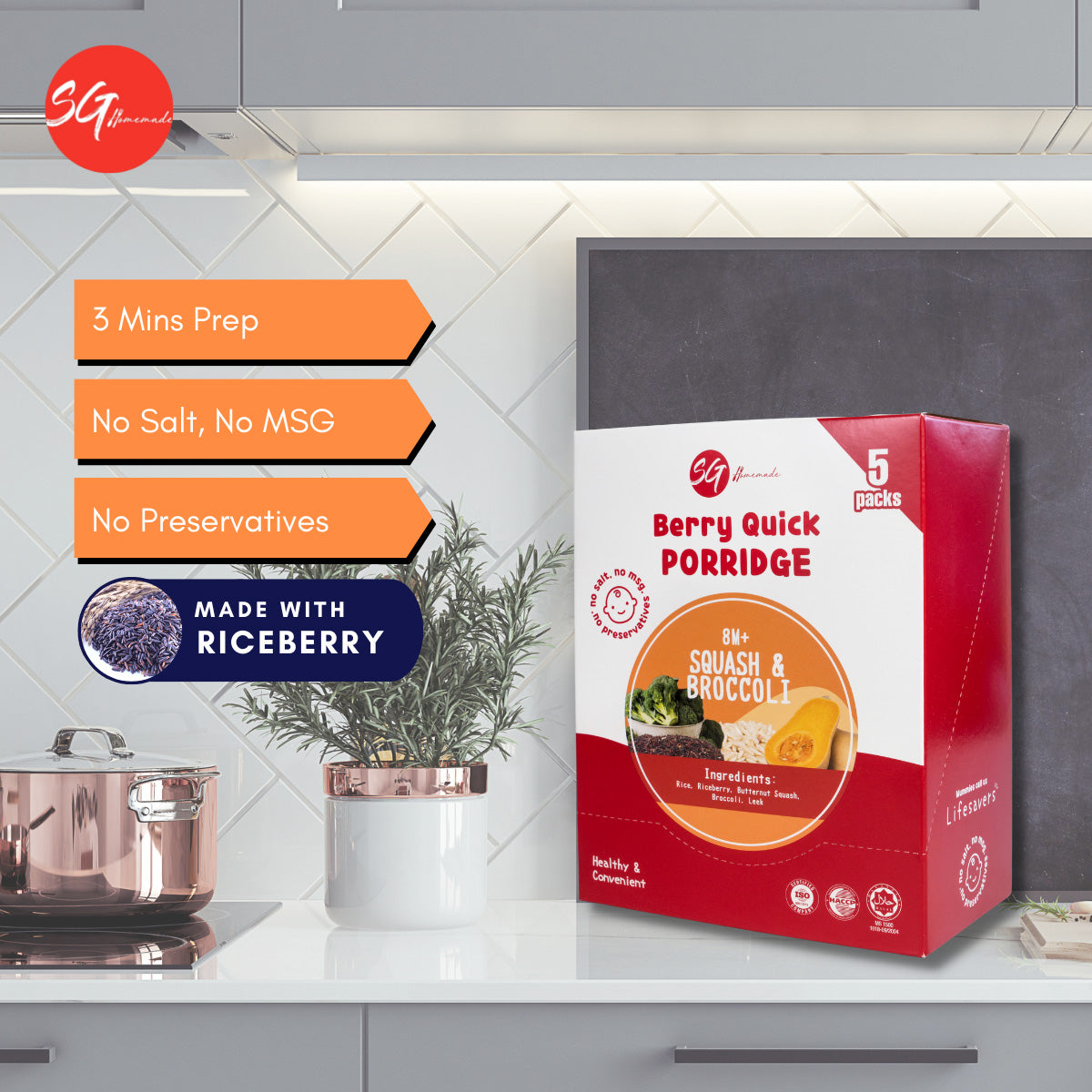 SG Homemade Berry Quick Porridge (Squash & Broccoli), 5 packs (Exp 03/27)